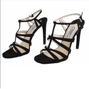 Black Prada Cage Crisscross Suede Leather Heels Size 7.5